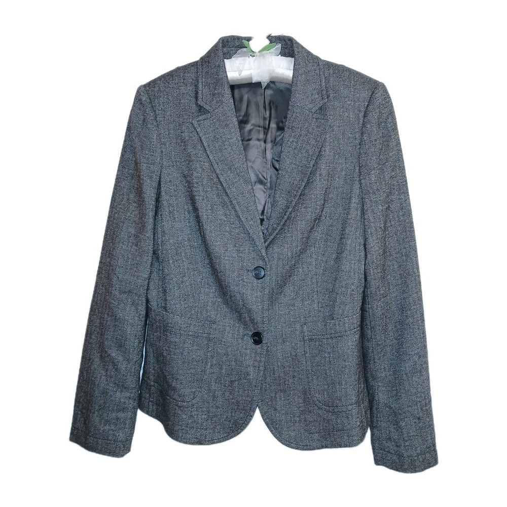 Sisley Women Wool Blend Single Breasted Jacket 42 US 8 Brown Herringbone Office